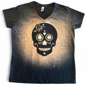 Sugar Floral Skull | Black & Gold T-Shirt | Size XL